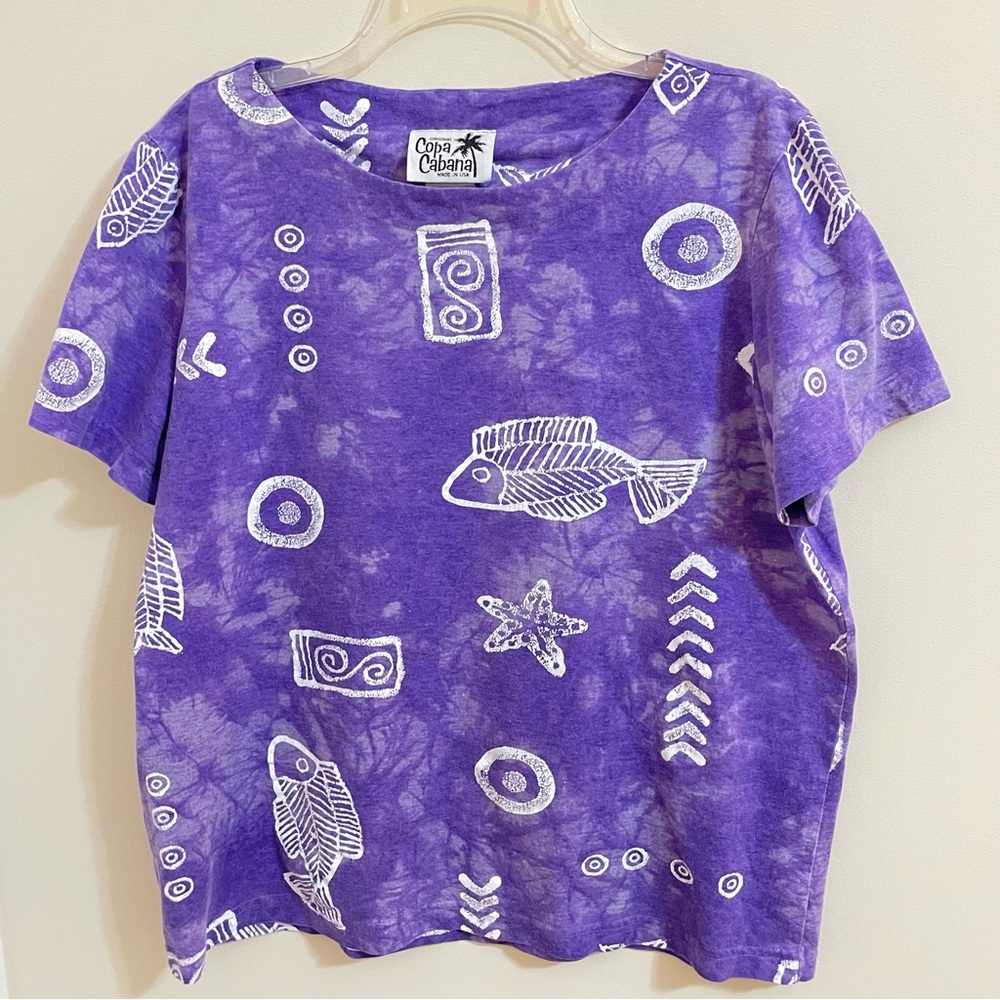 Original Copa Cabana Purple Tie-dyed
Short Sleeve Beach Theme Crop Top Wm Size M